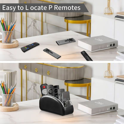 Remote Control Holder with 5 Compartments, PU Leather Multifunctional Desktop Storage Box/Remote Caddy/Pen Holder/Multi-Scene Practical Desk Organizer Shelf for Appliance Controllers, Stationery, Eyeglasses, Brushes, Office S