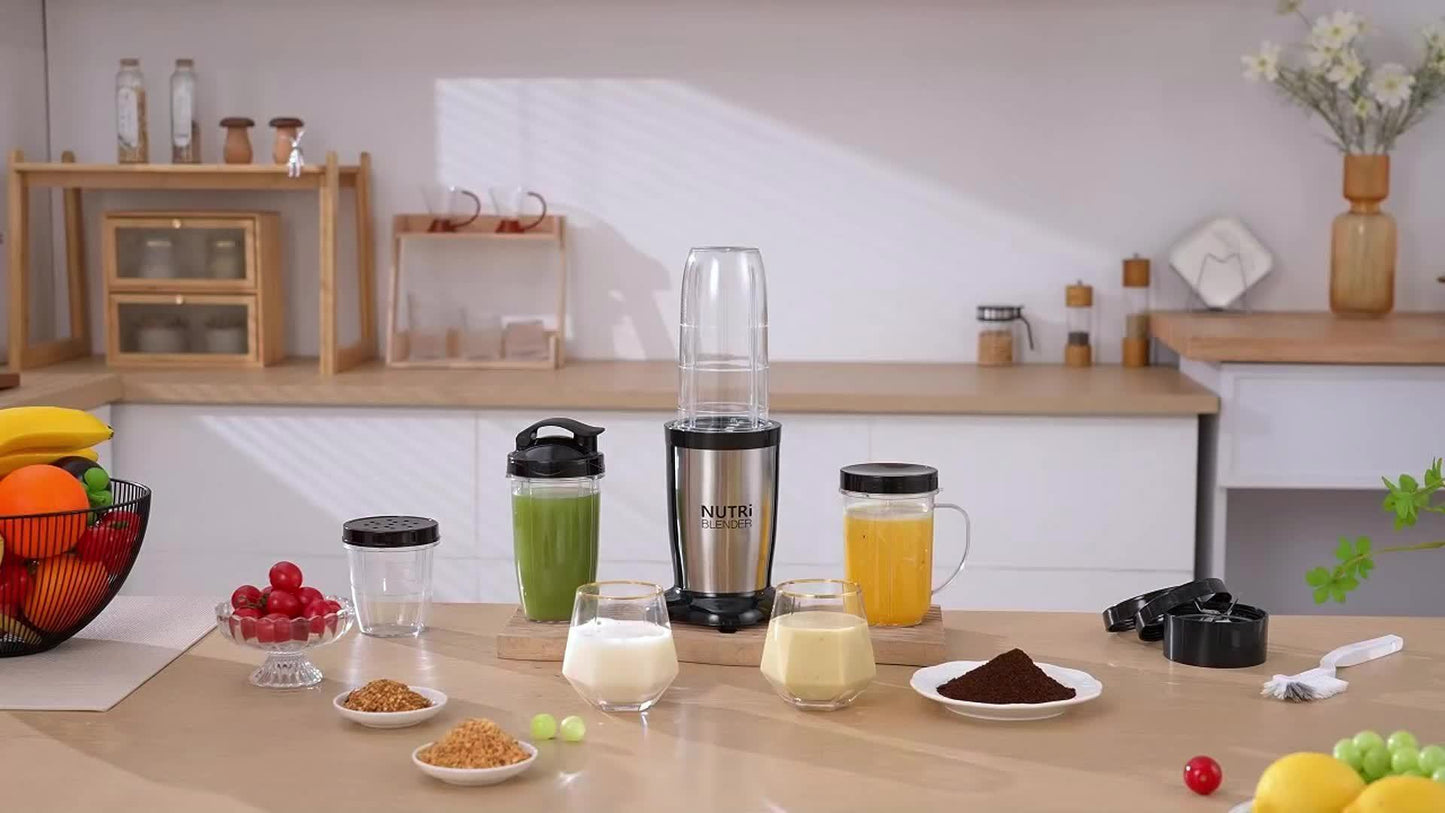 Liquidificador para Smoothies, Batidos e Smoothies, Conjunto de 15 Peças para Cozinha Pessoal com Moedor, Liquidificador Único para Preparar Sumos, Papinhas e Receitas Nutritivas com Escova de Limpeza
