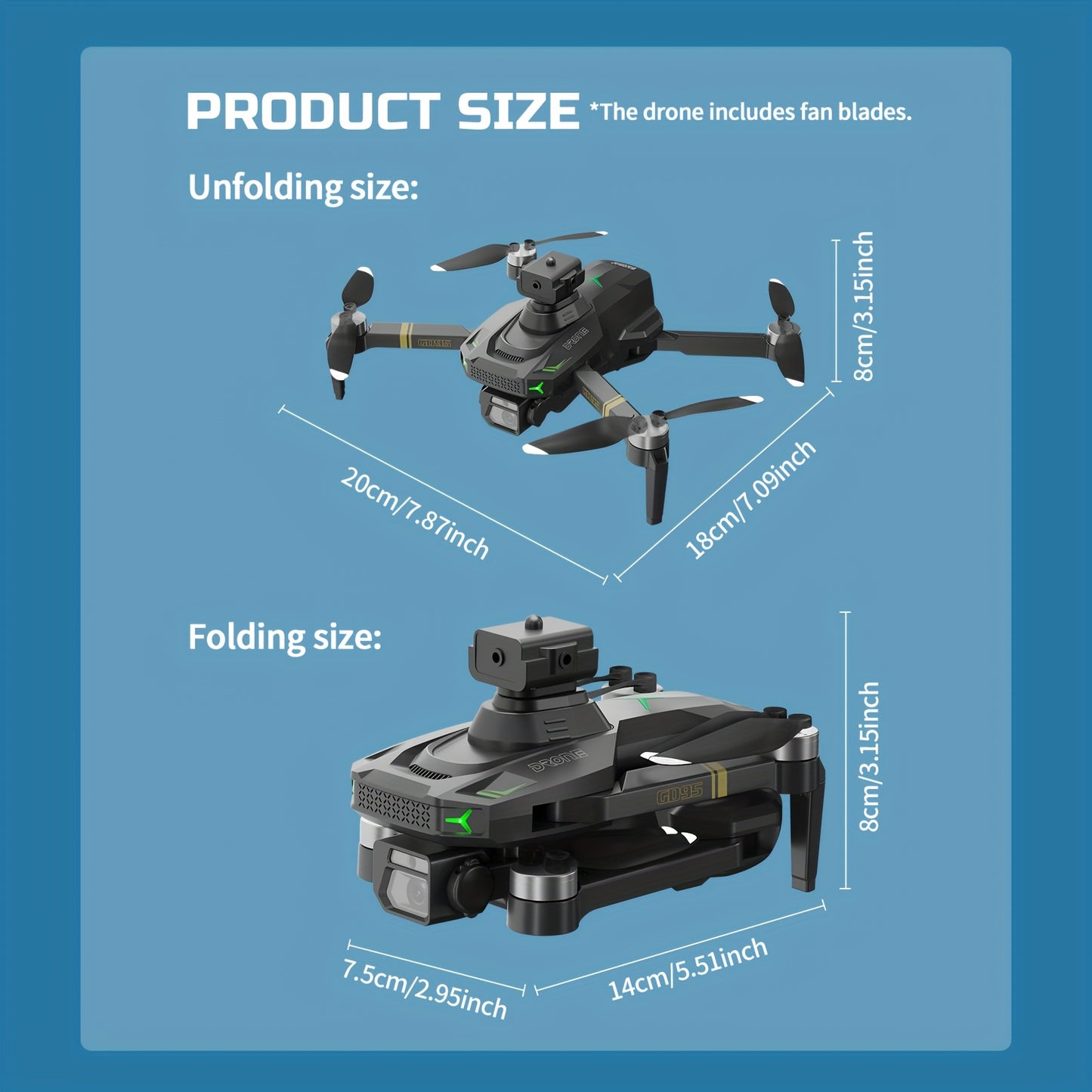 Drone Quadricóptero GD95 (1 unidade), Dobrável - Fácil de Transportar, Câmara Dupla SD HD - Estabilização de Imagem, com Função de Voo Estacionário por Fluxo de Luz e Desvio de Obstáculos, Presente de Aniversário - Presente de Natal