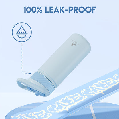 Powcan 18oz Stainless Steel Insulated Water Bottle Double Wall Insulated Bottle Travel Mug with Flip-Top Straw Lid, Leakproof Reusable Sip Cup with Handle, Sports Drinking Cup for Gym, Office, or Car Use