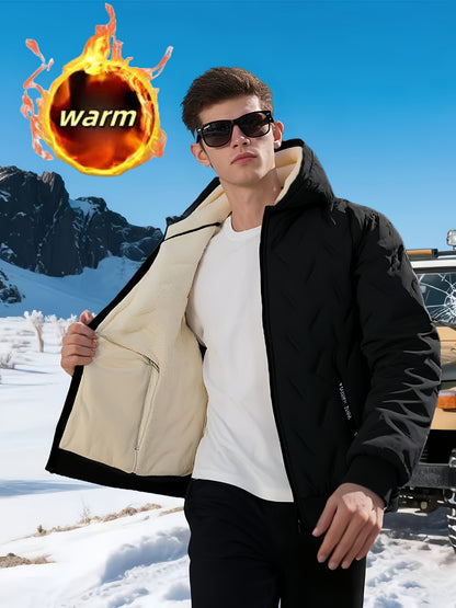 Men'S Heavyweight Winter Jacket - Windproof Cold Weather Coat with Full-Zip Closure, Hooded Insulated Outerwear - Thick Fleece-Lined Insulation for Extreme Cold, Zippered Pockets - Ideal for Skiing, Hiking, Commuting - Fall/W