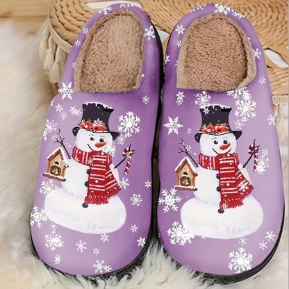 Pantufas felpudas com estampado de árvore de Natal, chinelos de inverno fechados e quentinhos para usar em casa, pantufas aconchegantes de sola macia e felpuda.