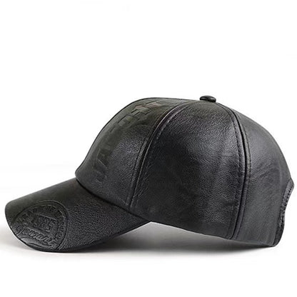 Men's High Quality PU Leather Baseball Cap with Adjustable Snap Closure - Embossed Vintage 1993 JAM Design, Black Casual Hat for Christmas & Outdoor Activities, Adjustable Baseball Cap