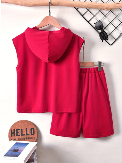 Cool Short-Sleeve T-Shirt with Letter Print And Shorts Set for Boys, for Outdoor