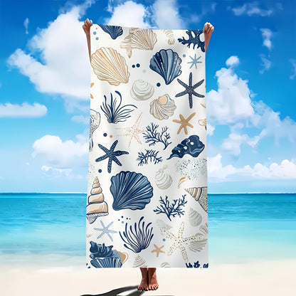 1pc Ultra-Absorbent Quick-Dry Beach Towel - Soft, Lightweight Sand Blanket with Vibrant Marine Life Design (Seashells, Starfish, Coral) - Perfect for Travel, Swimming, Camping, Yoga & Beach Vacations - Ideal Gift for Family a