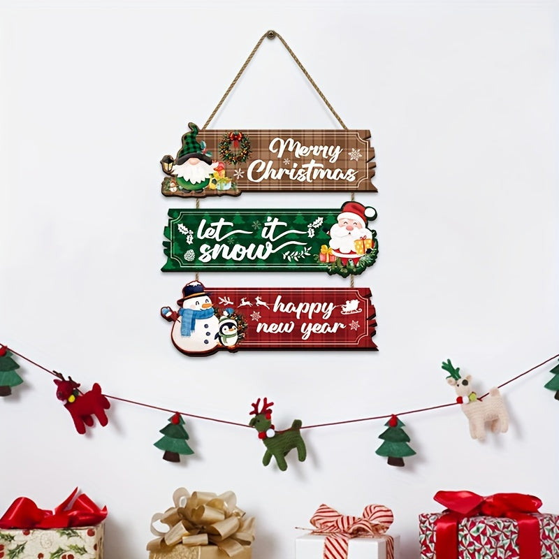 Decorative Signs &amp; Plaque 3pcs Christmas Hanging Ornaments - Santa Claus, Snowman And Reindeer Wooden Wall Decorations, Suitable for Home Interior Seasonal Farmhouse Art Decoration, Products That Can Be Used in 11 Festivals