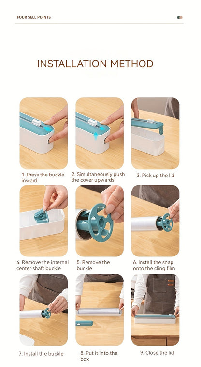 1pc Plastic Film Cutter, Fresh Film Cutter Dispenser, Refrigerator Magnetic Plastic Film Universal Cutting Box, Magnetic Refillable Plastic Packaging Dispenser With Cutter, Kitchen Tin Paper Cutting, Kitchen Tools