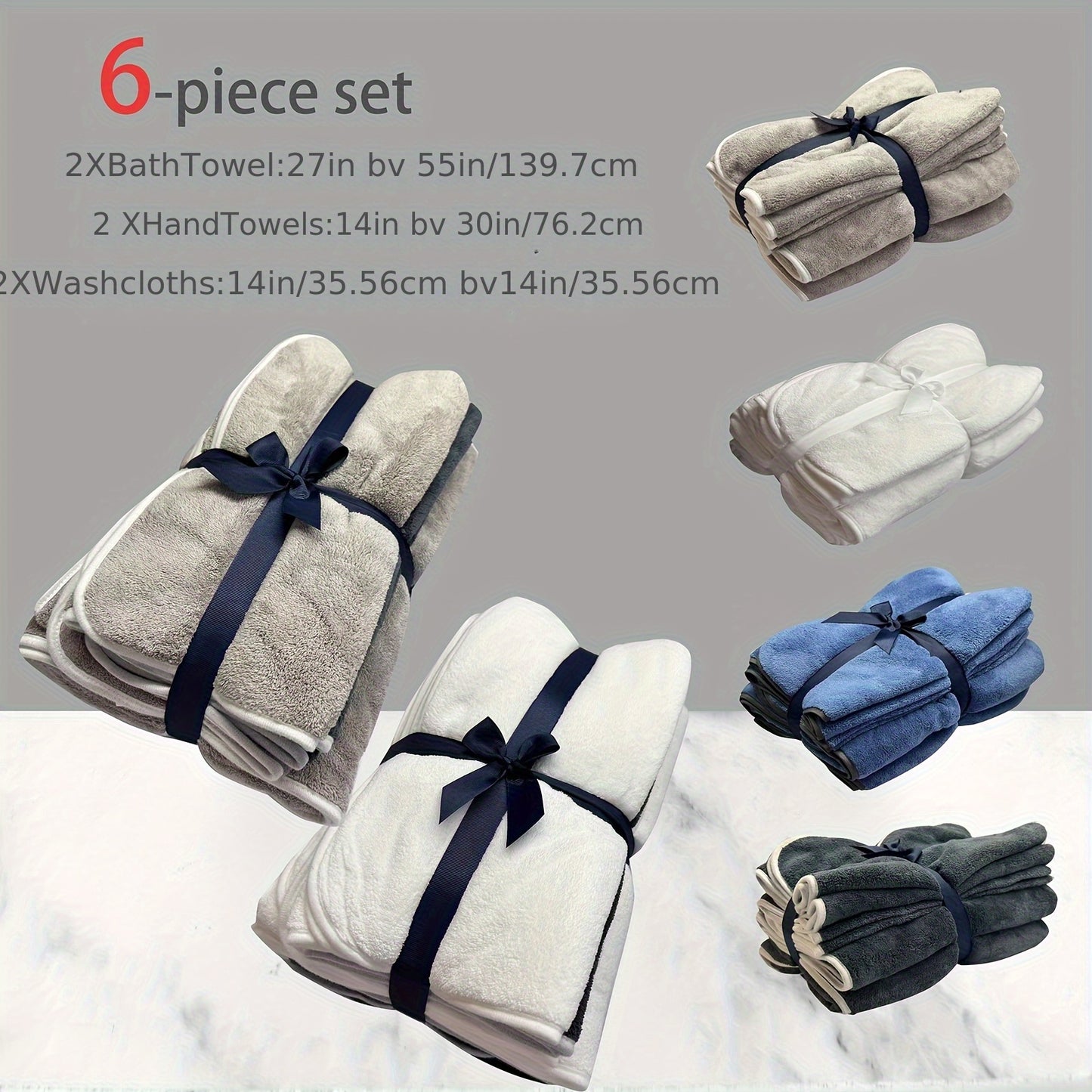 DIAOJIA 6pcs Ultra-Soft Microfiber Towel Set - Quick Dry, Super Absorbent & Lightweight - Includes Bath (68.58x139.7cm), Hand (33.02x76.2cm) & Washcloths (34.8x34.8cm) - Perfect for Home, Gym, Travel