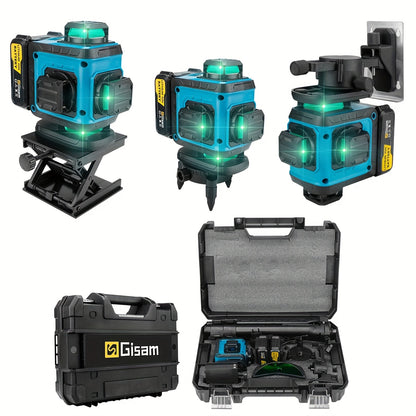 Gisam Multifunctional 16 Lines 4D Green Laser Level with Tripod & App Control, 360° Self-Leveling Horizontal & Vertical Cross Lines, USB & Battery Powered, Includes Carrying Case, Super-Powerful Beam, Portable Design for Ind
