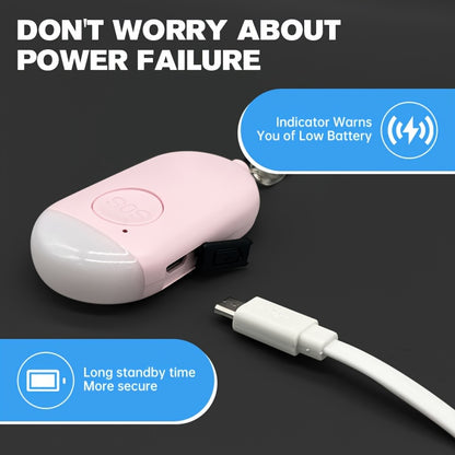 USB Rechargeable 130dB Personal Alarm Keychain for Women - SOS Emergency Safety Siren with LED Light, Panic Button or Pull Pin Alert Device - Compact & Lightweight Design, Available in Pink, Blue, White, Black