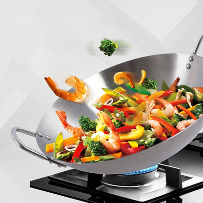 1pc Extra-Large Stainless Steel Wok with Double Handles, 38.0 cm, Nonstick Coating Free for Family Kitchens, Restaurants & Chefs – Perfect Gift Idea Christmas Halloween Thanksgiving