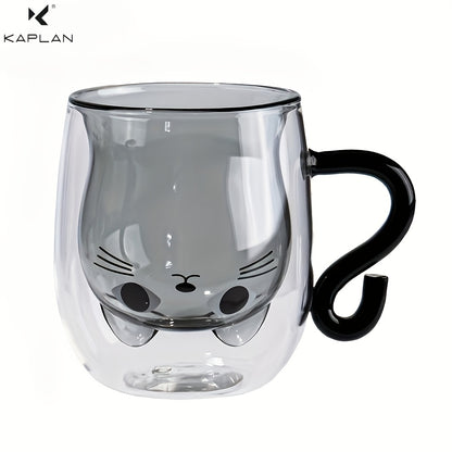 Caneca de vidro de 266 ml com encantador tema de gato - Isolamento de parede dupla, chávena de café de borosilicato sem chumbo com pega - Presente perfeito para amantes de gatos, mulheres, professores e amigos.