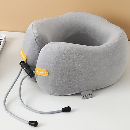 Polyurethane Foam Travel Neck Pillow - Ergonomic U-Shaped Contour Design with Adjustable Strap & 3 Fluffy Earplugs, Medium-Soft Grey Flannel Cover for Airplane, Car, Office & Home Use, Neck Pillow for Travel for Plane, Car Sl