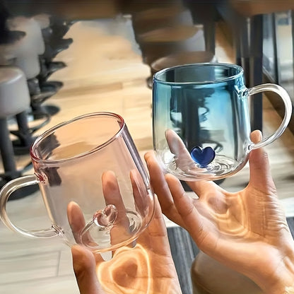 1pc Heart-Shaped Gradient Glass Cup, 350ml - Heat-Resistant, Decorative Coffee & Juice Mug with Handle, Perfect for Valentine's Day or Birthday Gift