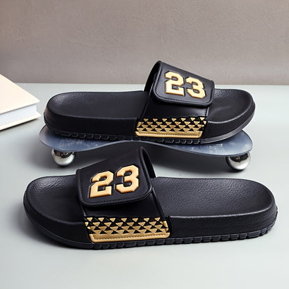 Men'S Summer Fashionable Black PVC Sandals with Number 23 Design - Breathable, Comfortable, Durable, Round Toe, All-Season Casual Footwear, Comfortable Footwear | Stylish Sandals | Durable Footwear