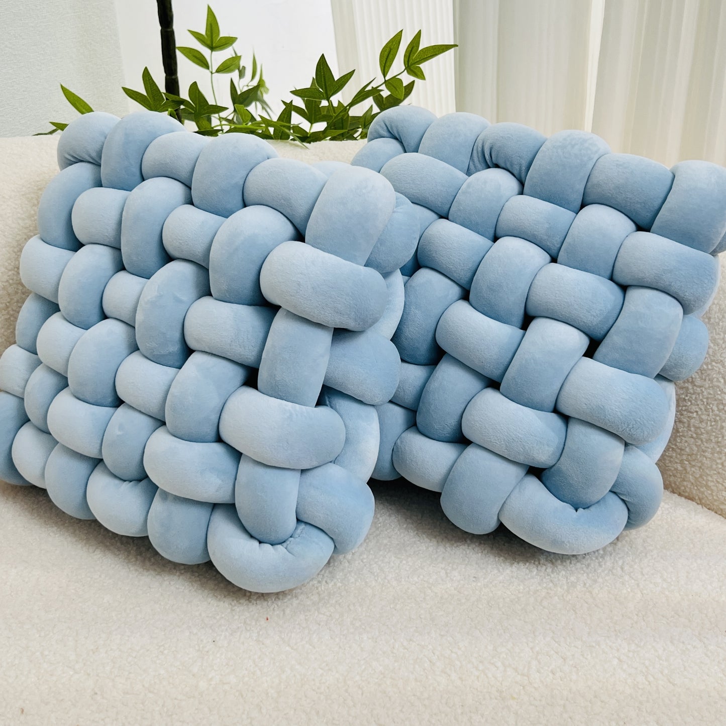 2pcs Knot Throw Pillow Soft Throw Pillow Home Decoration Cushion Square Office Knotted Plush Throw Pillow Cushion For Living Room Bedroom Sofa Couch Living Room Home Decor