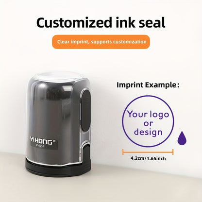 Customized Logo & Text Stamp - Personalized Anime Character Design, High-Quality Ink Seal for Business Badges and Office Use, Round Shape, Black Plastic Body, Perfect for Adding a Unique Touch to Documents, Business Badge Mak