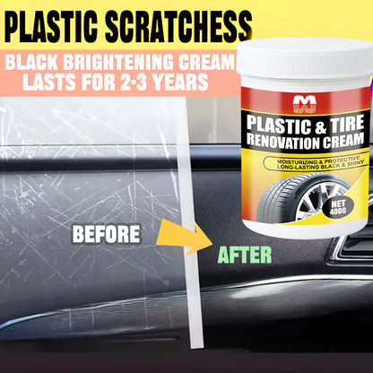 400g Multi-Surface Restorer Cream - Plastic & Tire Black Restoration, Anti-Aging Formula for Car Dashboard, Wheel Hubs, Sofa Seats - Universal Use, Before & After Results