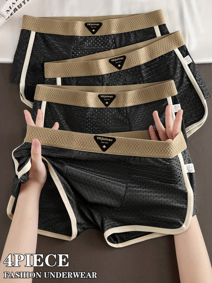 4pcs Men's Summer Ice Sliky Fiber Fabric Breathable Mesh Boxer Briefs - Soft, Comfortable & -Friendly Loose Fit Underwear