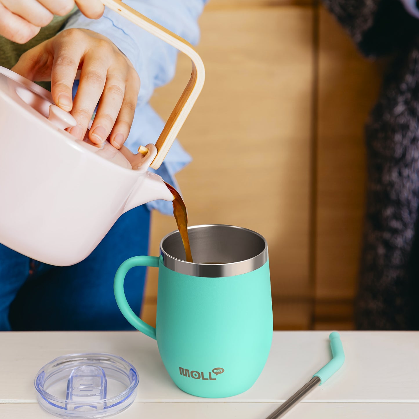 Mollcity 12oz Stainless Steel Tumbler with Straw & Spill-Proof Lid - Double-Wall Vacuum Insulated Cup, Pastel Pink ( purple), Leakproof Travel Mug, BPA-Free, Non-Slip Base & Ergonomic Handle for Women, Office, Gym, Outdoor -