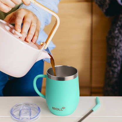 Mollcity 12oz Stainless Steel Tumbler with Straw & Spill-Proof Lid - Double-Wall Vacuum Insulated Cup, Pastel Pink ( purple), Leakproof Travel Mug, BPA-Free, Non-Slip Base & Ergonomic Handle for Women, Office, Gym, Outdoor -