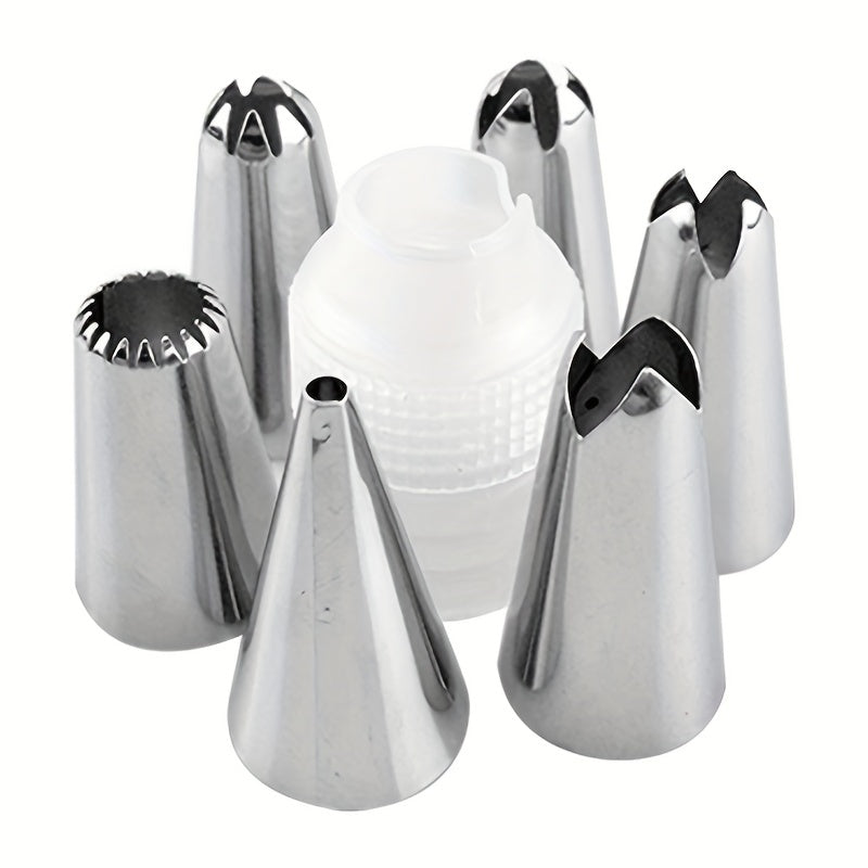 8pcs, Cake Decorating Tool Kit, Including 1pc Silicone Reusable Pipping Bag, 6pcs Pipping Tips, And 1pc Coupler, For DIY Cake Decorations, Baking Tools, Kitchen Gadgets, Kitchen Accessories, Home Kitchen Items