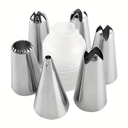 8pcs, Cake Decorating Tool Kit, Including 1pc Silicone Reusable Pipping Bag, 6pcs Pipping Tips, And 1pc Coupler, For DIY Cake Decorations, Baking Tools, Kitchen Gadgets, Kitchen Accessories, Home Kitchen Items