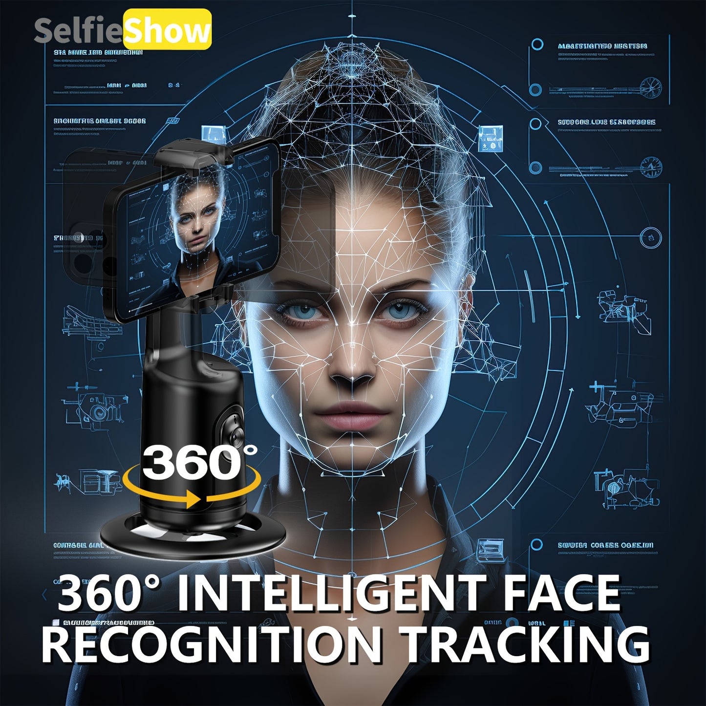 Compact 360° Auto Face Tracking Tripod & Selfie Stick - USB Rechargeable, Fast & Accurate for Vlogging, Live Streaming | Portable Smartphone Holder with Powerful Motor, Rotation, and App Control