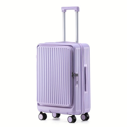 Hard Shell Spinner Luggage, Front Opening, Telescopic Handle, Durable ABS+PC Material, TSA Lock, Cup Holder, Shock Absorbing Wheels, Iron Pull Handle, No Electricity Required, No Print, for Travel