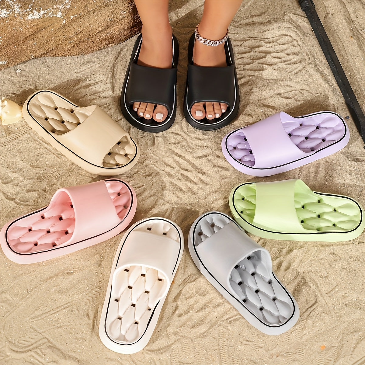 Women'S Comfortable EVA Slides - Non-Slip, Cushioned Thick Sole, Round Toe, Ribbed Texture - Ideal for Indoor/Outdoor Use, Beach & Home Relaxation, All-Season Slippers, Indoor Slippers|Elegant Slippers|EVA Material Slides