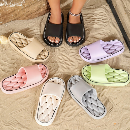 Women'S Comfortable EVA Slides - Non-Slip, Cushioned Thick Sole, Round Toe, Ribbed Texture - Ideal for Indoor/Outdoor Use, Beach & Home Relaxation, All-Season Slippers, Indoor Slippers|Elegant Slippers|EVA Material Slides