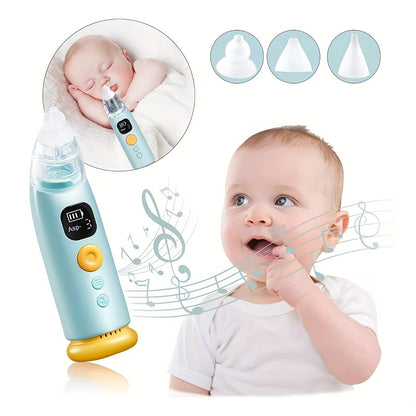 1pc Portable Electric Baby Nasal Cleaner - Soothing Music and Soft Lighting - 3 Adjustable Suction Levels, 3 Soft Silicone Tips, to Clear Nasal Mucus, Suitable for Home Use