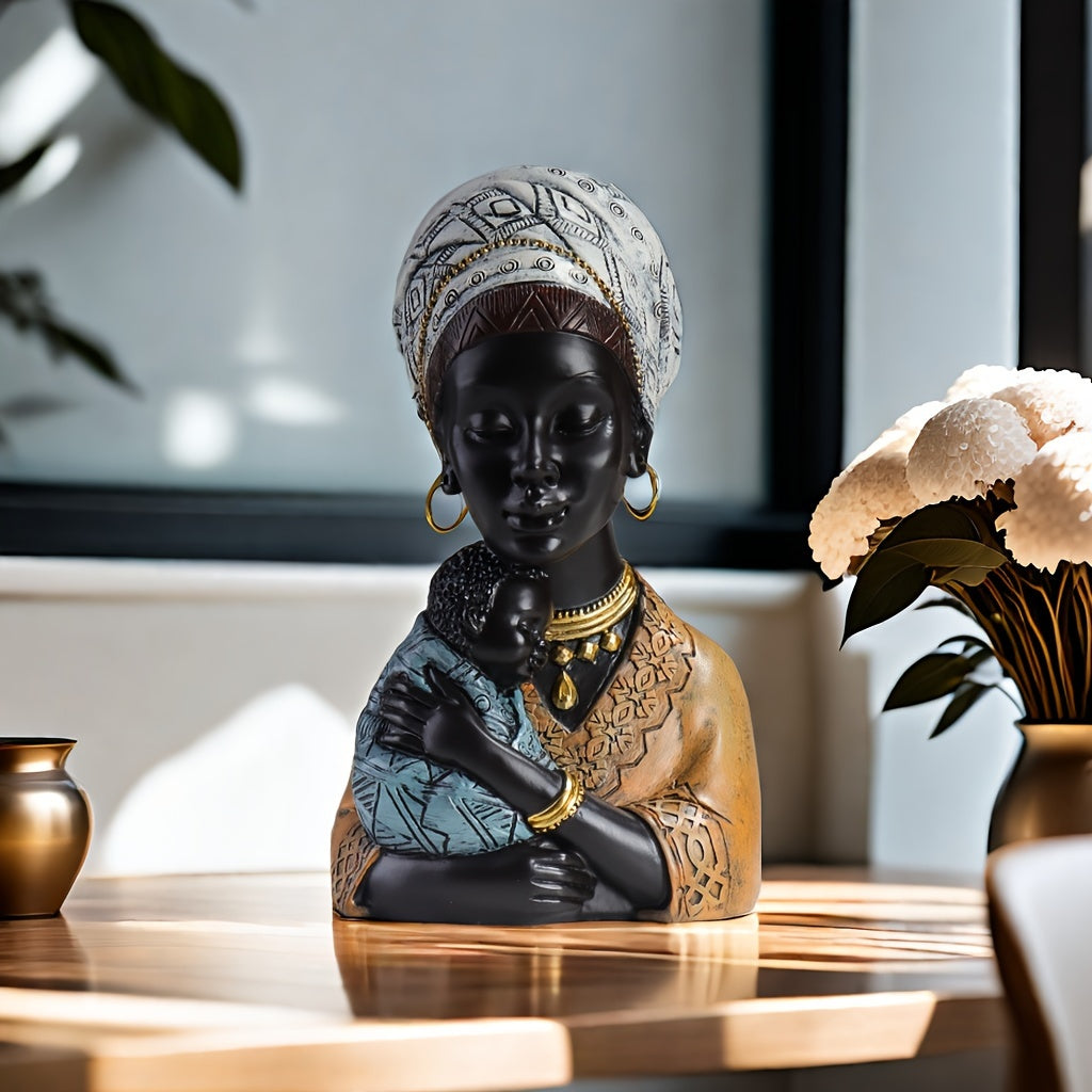 Resin African Mother and Child Statue Decorative Home Sculpture
