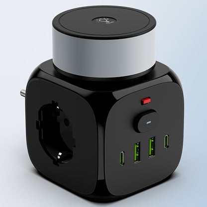 2025 New multifunctional round plug/socket/strip with 3 power outlets, with night light (2 USB-A) (2 TYPE-C), in-line socket, suitable for home, office, kitchen, bathroom and other places, multi-plug outlet, office.