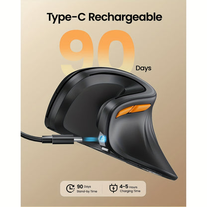 Ergonomic Vertical Mouse, BT Rechargeable Mouse Wireless, Ergo Mouse With 3 Multi-Device For PC/Notebook/Laptop, 2.4GHz Optical Mouse For Windows, Mac OS