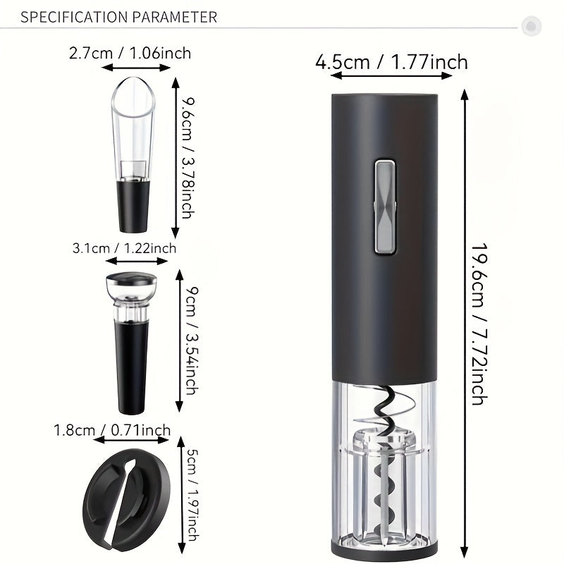 USB Rechargeable Wine Bottle Opener Set | Fully Automatic Spiral Corkscrew + Foil Cutter + Vacuum Stopper + Pourer | Quick Cork Removal Without Jamming | Recommended for Home Parties | Compatible with Wine/Champagne/Soda | Ki