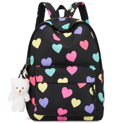 Multi-Color Hearts Pattern Design Backpack, Korean Style, Large Capacity, Simple And Lightweight Backpack