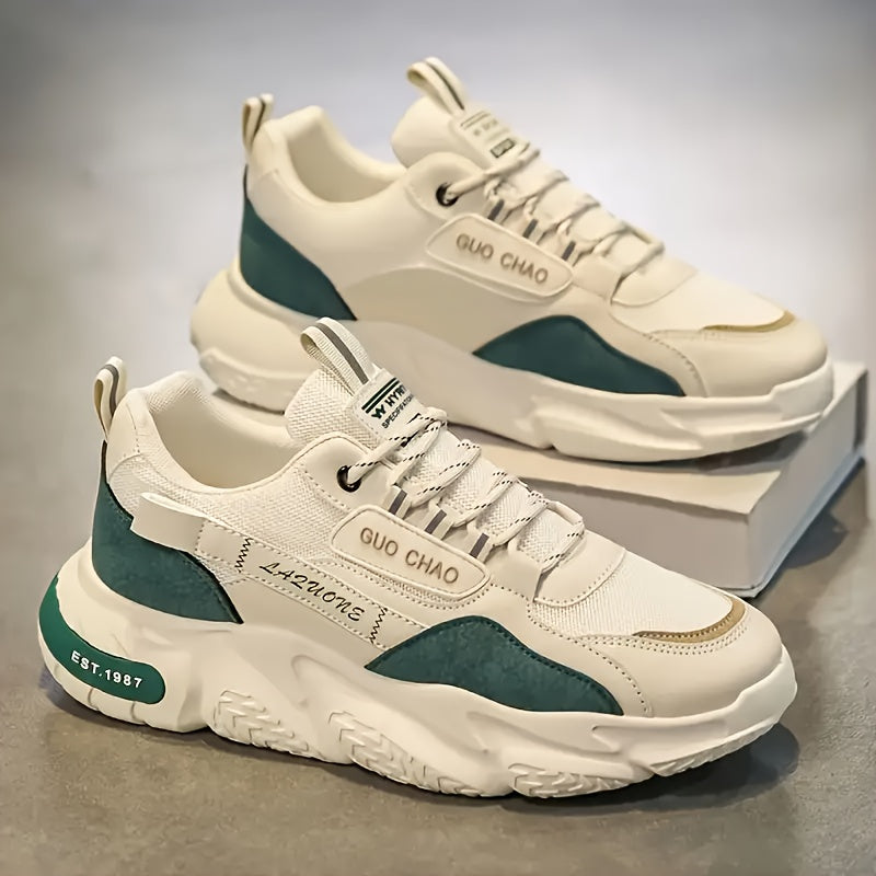 1 Pair Men's All-Season White Low-Top Sneakers - Heavy-Duty Traction PVC Sole, Lace-Up Casual Shoes for Travel, & Daily Wear - Cushioned, All-Terrain Grip (Black/White) - Versatile Outdoor & Footwear