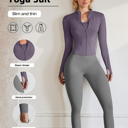 European Code Polyester Fabric Gym Running Clothes Long Sleeve Sports Jacket Cycling and Walking Tightening Buttocks Pants Fitness Suit