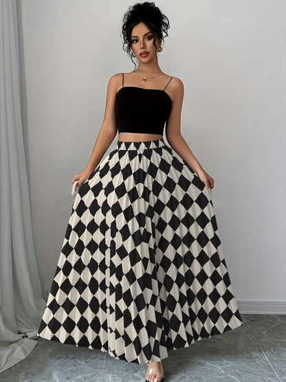 Women's Elegant Pleated Maxi Skirt with Elastic Waist - Machine Washable Dress Skirt, All-Season Formal/Office/Casual Wear, Smooth Texture & Non-Stretch Fabric (No Bulk) - Easy Care Skirt for Year-Round Use, Ready-to-Wear Col
