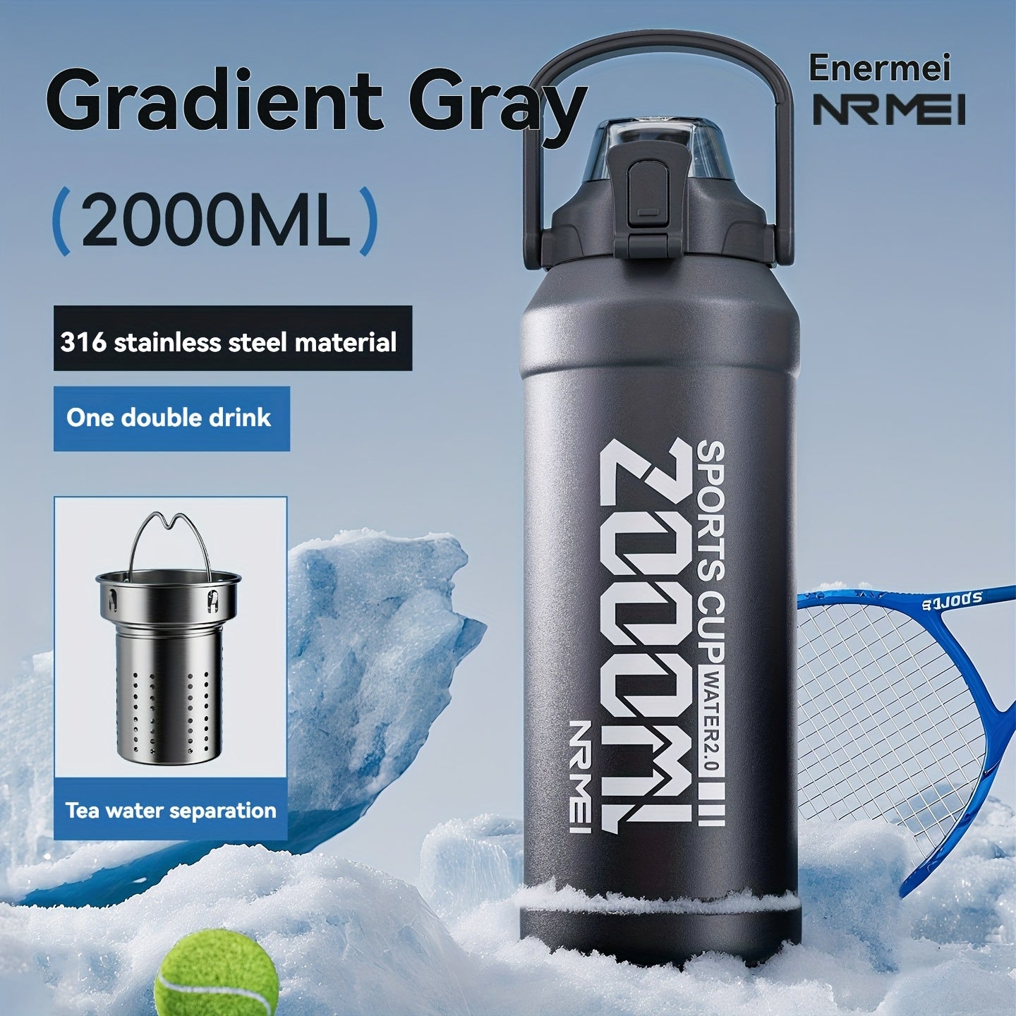 NRMEI Insulated Water Bottle with Straw, Double-Wall Vacuum Stainless Steel Thermos with Handle, Perfect for Sports and Gym Use