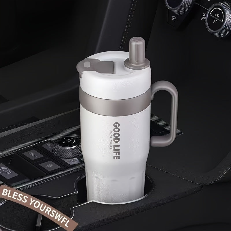 Copo térmico em aço inoxidável 304 com parede dupla e pega, capacidade de 720ml, com palhinha – Caneca desportiva portátil para viagens e atividades ao ar livre, garrafa de água essencial de alta capacidade para carro e atividades ao ar livre.
