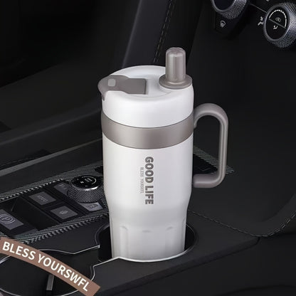 Copo térmico em aço inoxidável 304 com parede dupla e pega, capacidade de 720ml, com palhinha – Caneca desportiva portátil para viagens e atividades ao ar livre, garrafa de água essencial de alta capacidade para carro e atividades ao ar livre.