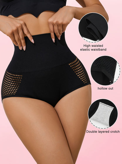 3pcs High-Content Tummy Control Pants for Women - Breathable Mesh, Butt Lift, Body Shaper Breasts with Solid Color Design and Breathable Mesh Details
