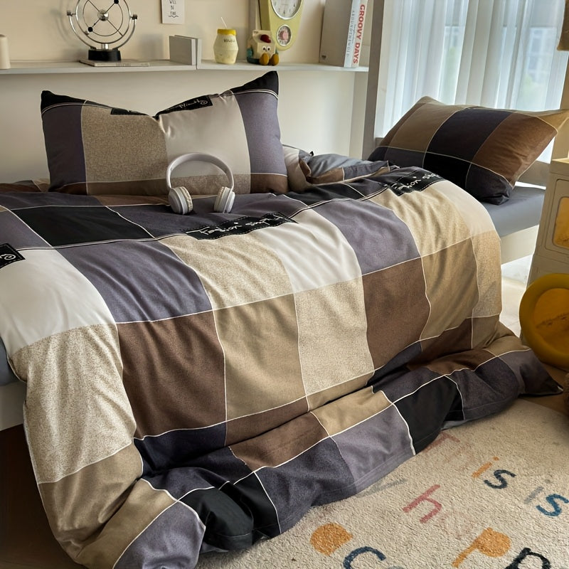 4pcs Quilt Cover, Bed Sheet And Pillowcase, Soft And Comfortable, AB Double Version Design, Fresh And Comfortable Touch, Machine Washable, Skin-Friendly, Suitable for Bedroom And Dormitory Four-Piece Set (1 Quilt Cover + 1 Be