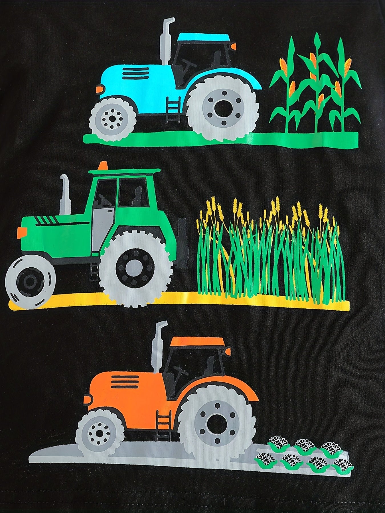 Boy's Tractors Print Casual Outfit Round Neck T-shirt & Shorts, Kids Summer Clothes Set For Daily And Outdoor Wear