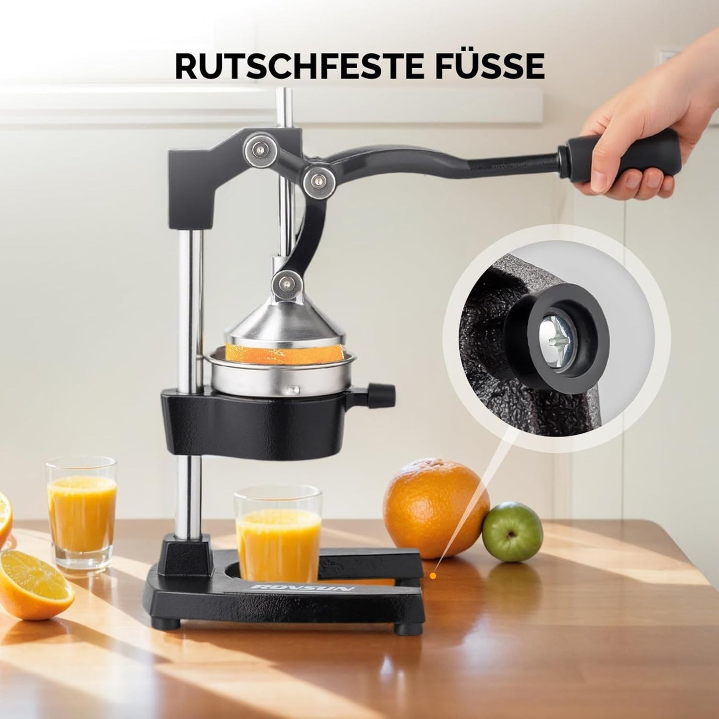 Bonnlo Heavy-Duty Manual Juicer with Removable Top Filter - Heavy-Duty 316 Stainless Steel Citrus, Apple, Orange, Lemon, Lime, Grapefruit Press - Non-Electric Mincer for Home & Commercial Use - Easy-Clean Design, Compact Juic