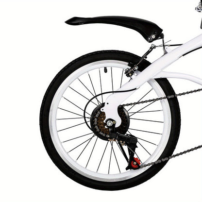 50.8 cm Folding Bicycle Adult Lightweight 6-Speed Height Adjustable Folding Bicycle Adult for Outdoor Cycling Commuting White with Bicycle Circle