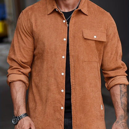 Stylish Men's Casual Lapel Shirt - Comfortable Button-Up Long Sleeve Shirt For Everyday Wear