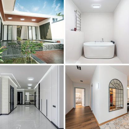 2-Pack LED Moisture-Proof Ceiling Lights, 12W/18W, 1080/1710 Lumens, 4000K, Semi-Flush Mount, Plastic, Powder Coated Finish, Hard-Wired, 220-240V, for Basement, Hallway, Balcony, Staircase - Modern Style, No Accessories Included